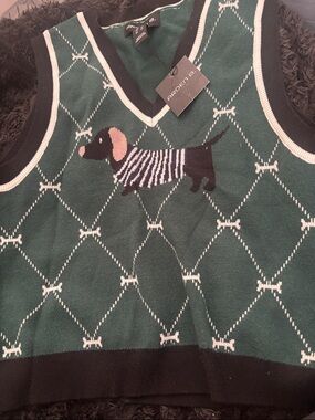 Arden B Green Argyle Dachshund Knit Vest with Black Trim
